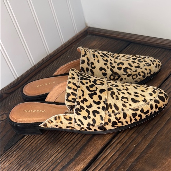 Halogen Leopard Print Calf Hair Slip-On Mules - Picture 2 of 7